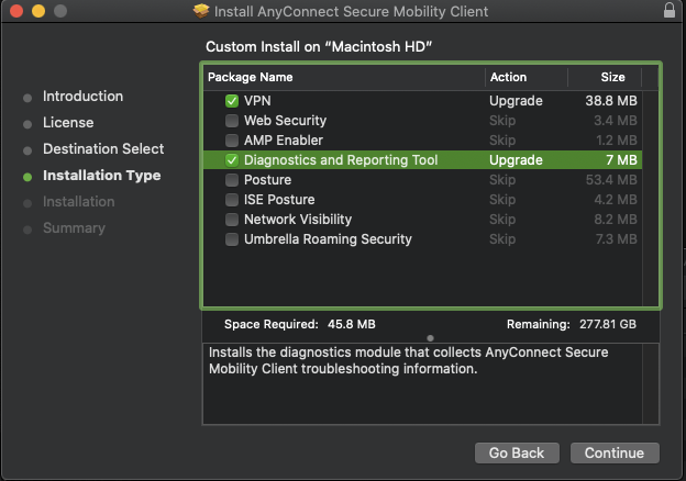 install anyconnect on mac destination wont select