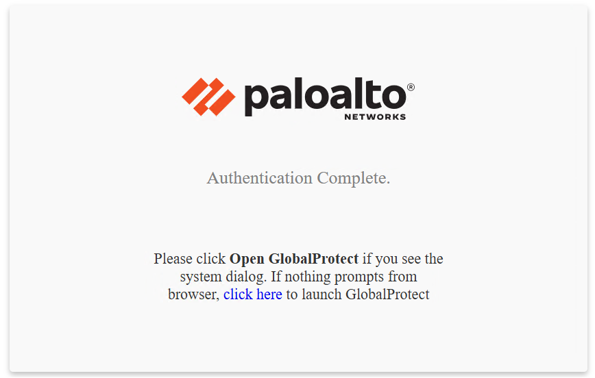 An alert from Palo Alto Networks that confirms authentication was successful